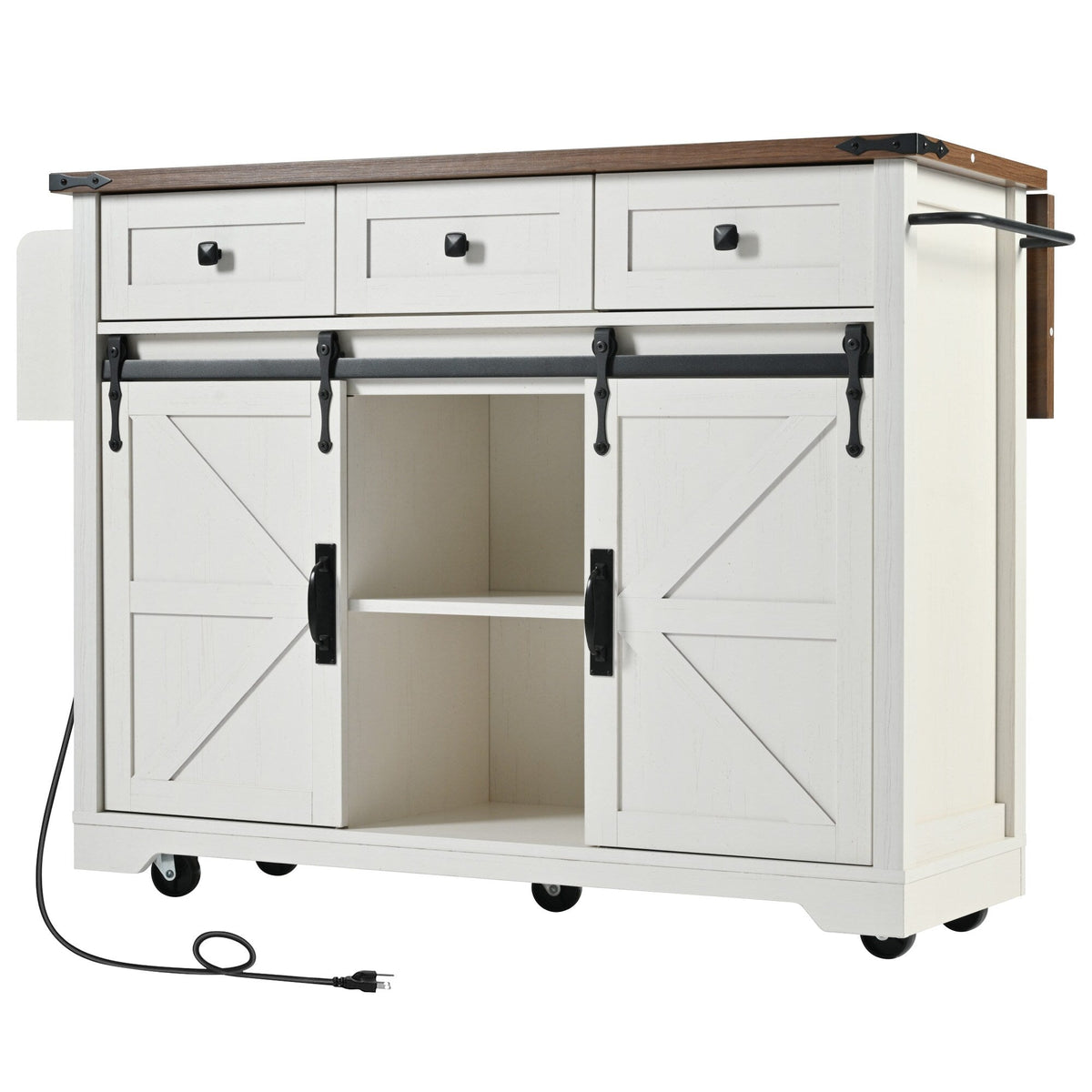 BABOOM White Mdf Base with Composite Top Rolling Kitchen Island (28.7-in x 53.8-in x 37-in)