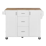 Kahomvis White Mdf Base with Wood Top Rolling Kitchen Island (17-in x 50-in x 36.9-in)