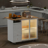 Kahomvis White Mdf Base with Wood Top Rolling Kitchen Island (18-in x 44-in x 37-in)