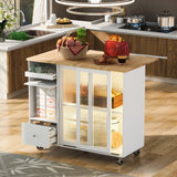 Kahomvis White Mdf Base with Wood Top Rolling Kitchen Island (18-in x 44-in x 37-in)
