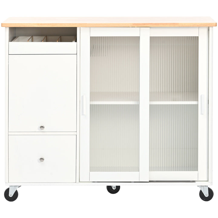 Kahomvis White Mdf Base with Wood Top Rolling Kitchen Island (18-in x 44-in x 37-in)