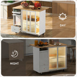 Kahomvis White Mdf Base with Wood Top Rolling Kitchen Island (18-in x 44-in x 37-in)