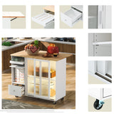 Kahomvis White Mdf Base with Wood Top Rolling Kitchen Island (18-in x 44-in x 37-in)
