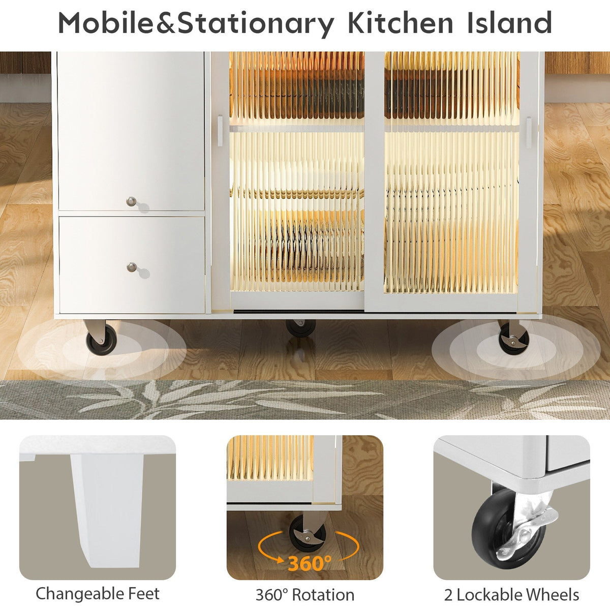 Kahomvis White Mdf Base with Wood Top Rolling Kitchen Island (18-in x 44-in x 37-in)