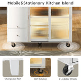 Kahomvis White Mdf Base with Wood Top Rolling Kitchen Island (18-in x 44-in x 37-in)
