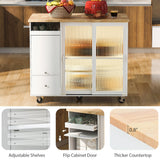 Kahomvis White Mdf Base with Wood Top Rolling Kitchen Island (18-in x 44-in x 37-in)