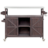 Kahomvis Brown Wood Base with Steel Metal Top Rolling Kitchen Island (18.5-in x 50.25-in x 36.3-in)