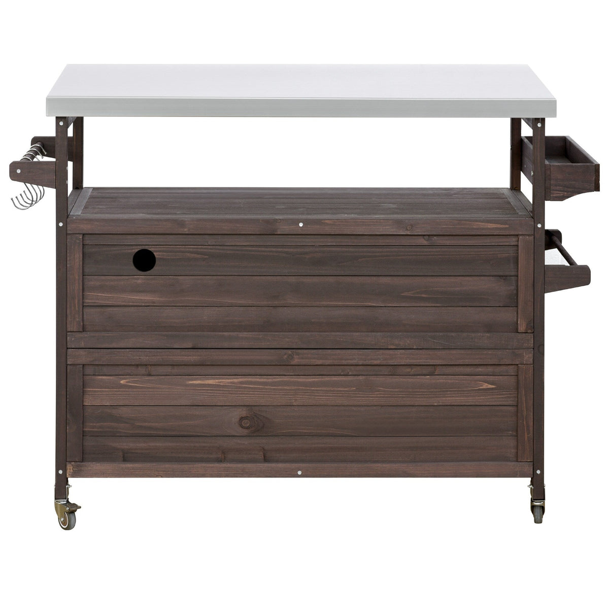 Kahomvis Brown Wood Base with Steel Metal Top Rolling Kitchen Island (18.5-in x 50.25-in x 36.3-in)