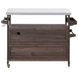 Kahomvis Brown Wood Base with Steel Metal Top Rolling Kitchen Island (18.5-in x 50.25-in x 36.3-in)