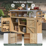 Kahomvis Wood Base with Steel Metal Top Rolling Kitchen Island (18.5-in x 50.25-in x 36.3-in)