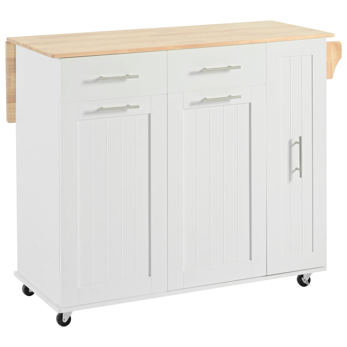 Kahomvis White Mdf Base with Wood Top Rolling Kitchen Island (17.7-in x 43.3-in x 37-in)