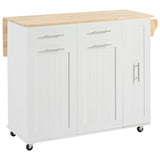 Kahomvis White Mdf Base with Wood Top Rolling Kitchen Island (17.7-in x 43.3-in x 37-in)