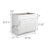 Design House Brookings 36-in W x 34.5-in H x 24-in D White Maple L-shaped 2-Drawers Base Fully Assembled Plywood Cabinet (Recessed Panel Shaker Style)