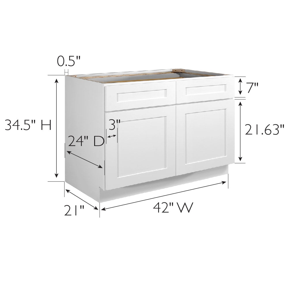 Design House Brookings 42-in W x 34.5-in H x 24-in D White Maple 2-Drawers Base Fully Assembled Plywood Cabinet (Recessed Panel Shaker Style)
