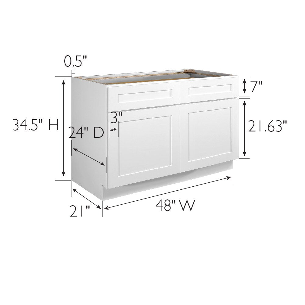 Design House Brookings 48-in W x 34.5-in H x 24-in D White Maple 2-Drawers Base Fully Assembled Plywood Cabinet (Recessed Panel Shaker Style)