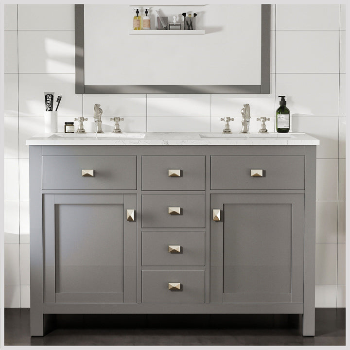 Eviva Artemis 48 in. W x 22 in. D x 33.7 in. H Gray Double-Sink Bath Vanity with White Quartz Top