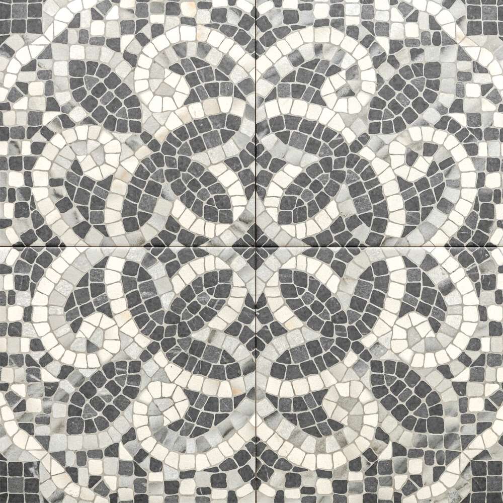 The Tile Life Roman Road Black 8-in x 8-in Satin Porcelain Encaustic Floor and Wall Tile product image
