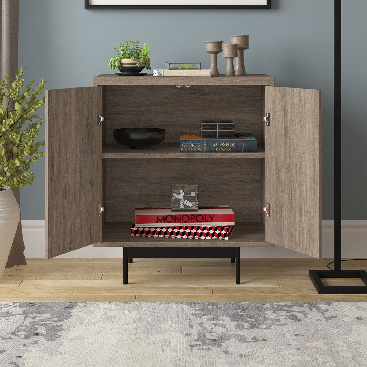 Hailey Home Whitman Antiqued Gray Oak 2-Shelf Office Cabinet