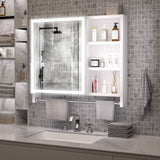 WELLFOR 31.5-in x 27.56-in Lighted LED Fog Free Surface Mount White Mirrored Soft Close Medicine Cabinet