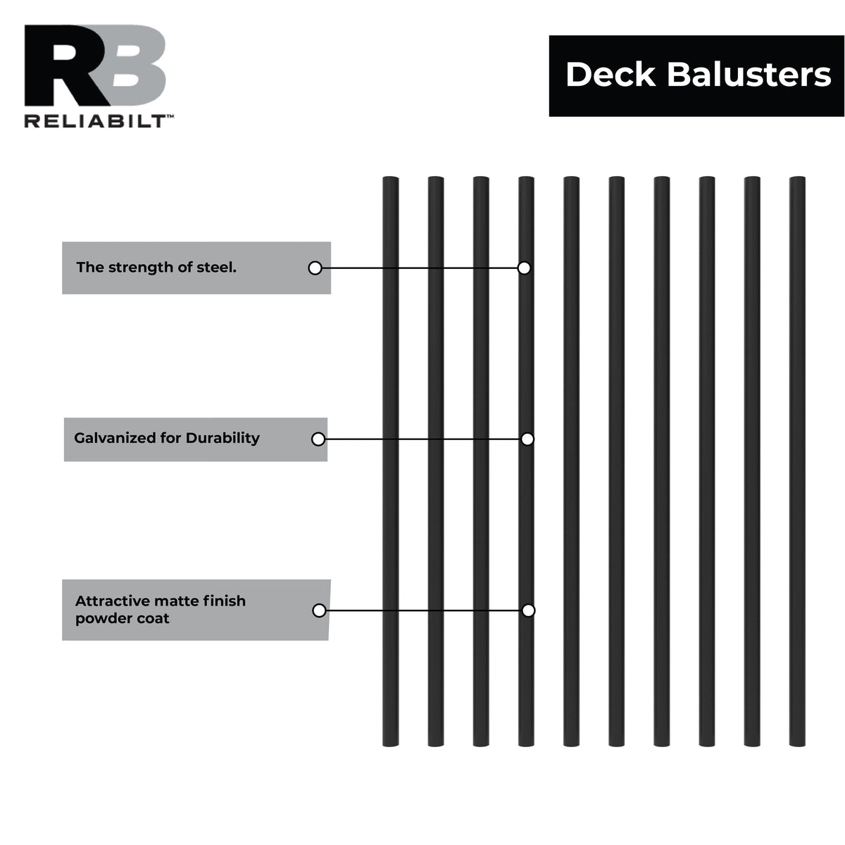RELIABILT 1-in x 32-in Black Sand Galvanized Steel Round Deck Baluster (10-Pack)