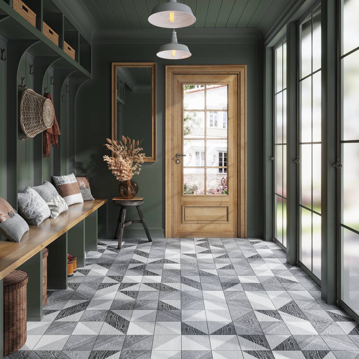 Apollo Tile Lockwood Grey,White 6-in x 6-in Matte Porcelain Diamond Wall Tile (5.87-sq. ft/ Carton)