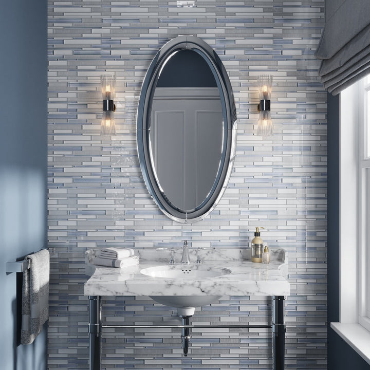 Apollo Tile Glacier Aqua Blue and White 12-in x 12-in Honed Glass Patterned Linear Mosaic Floor and Wall Tile product image