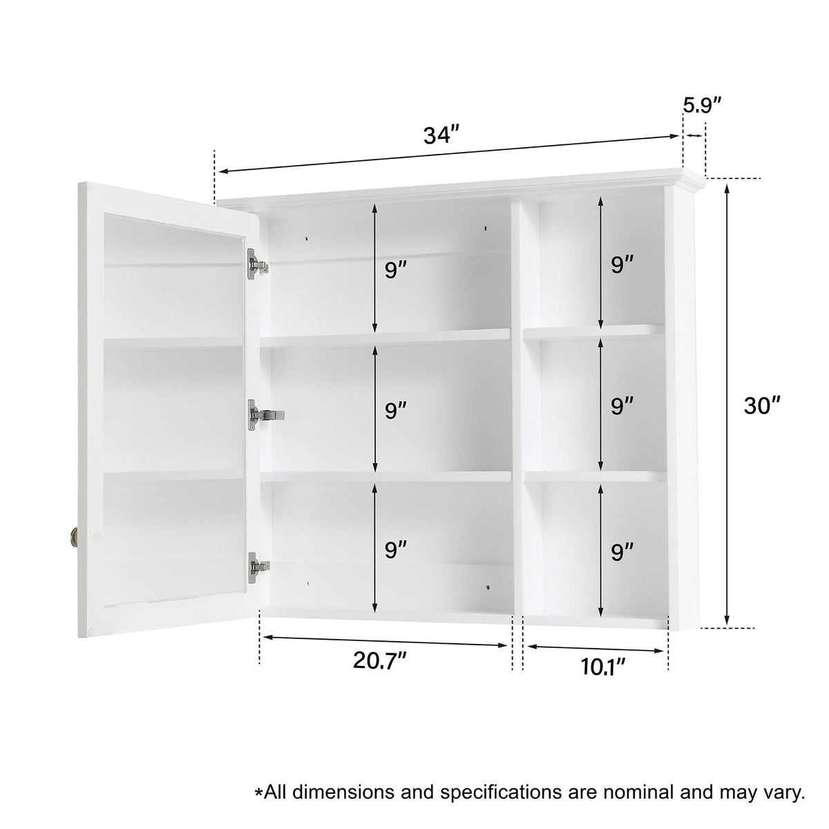 Forclover Assembled Solid Wood 34-in x 30-in Surface Mount White Mirrored Soft Close Medicine Cabinet