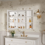 Forclover Assembled Solid Wood 34-in x 30-in Surface Mount White Mirrored Soft Close Medicine Cabinet