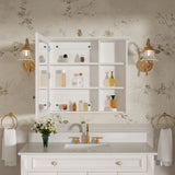 Forclover Assembled Solid Wood 34-in x 30-in Surface Mount White Mirrored Soft Close Medicine Cabinet