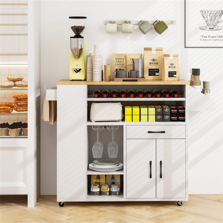 BABOOM White Mdf Base with Wood Top Rolling Kitchen Island (27-in x 50 x 37-in)