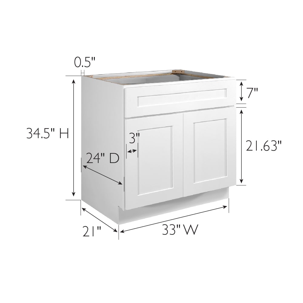 Design House Brookings 33-in W x 34.5-in H x 24-in D White Maple Base Fully Assembled Plywood Cabinet (Recessed Panel Shaker Door Style)