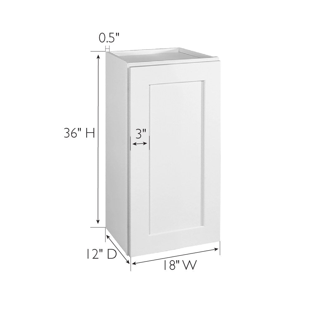 Design House Brookings 18-in W x 36-in H x 12-in D White Maple Wall Fully Assembled Plywood Cabinet (Recessed Panel Shaker Door Style)