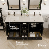 Eviva London 60 in. W x 18 in. D x 34 in. H Espresso Double Bathroom Vanity with White Carrara Marble Top and White Undermount Sinks