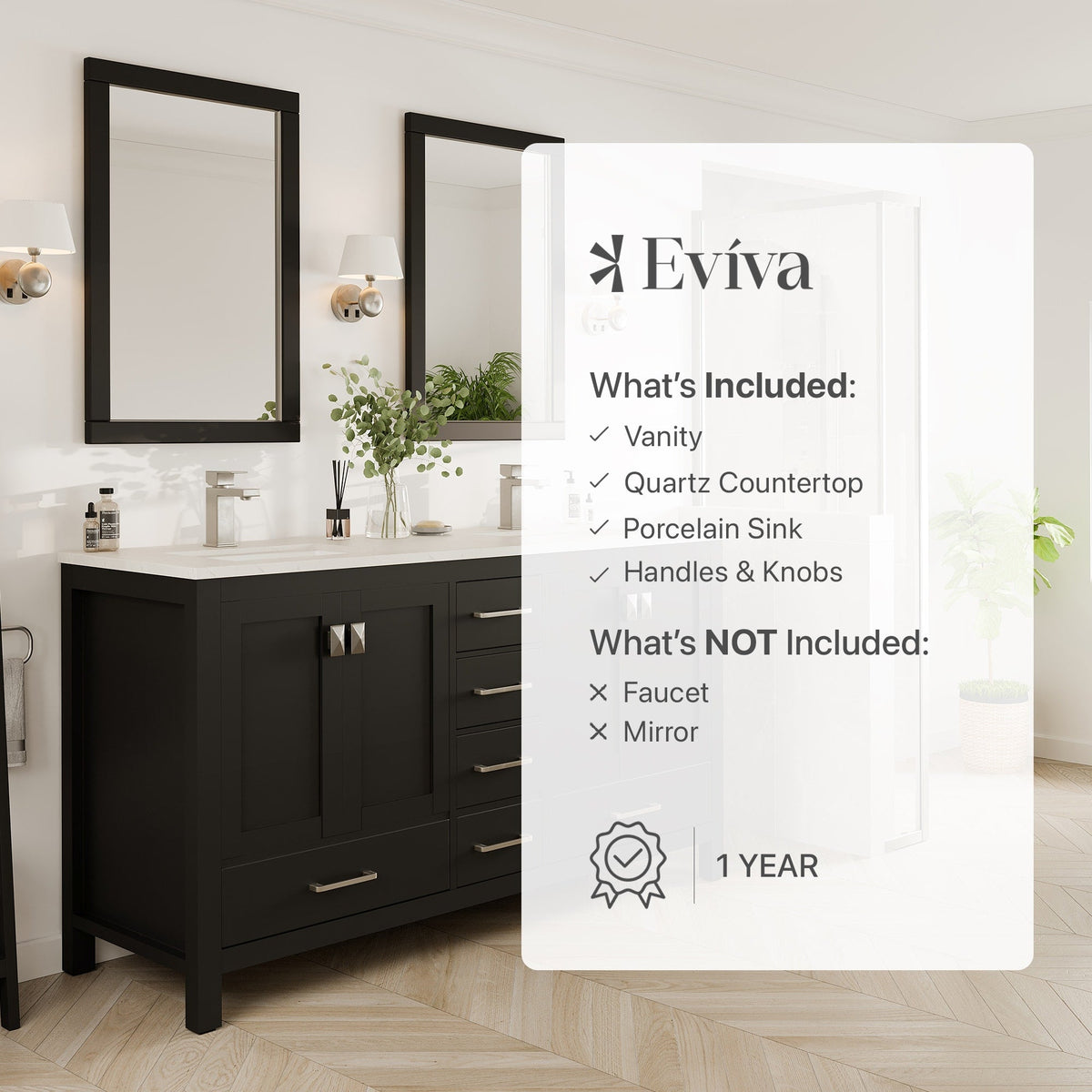 Eviva London 60 in. W x 18 in. D x 34 in. H Espresso Double Bathroom Vanity with White Carrara Marble Top and White Undermount Sinks