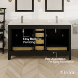 Eviva London 60 in. W x 18 in. D x 34 in. H Espresso Double Bathroom Vanity with White Carrara Marble Top and White Undermount Sinks