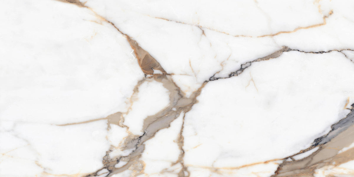 Satori Calacatta Dorado 24-in x 48-in Polished Porcelain Marble Look Floor and Wall Tile (7.75-sq. ft/ Piece)