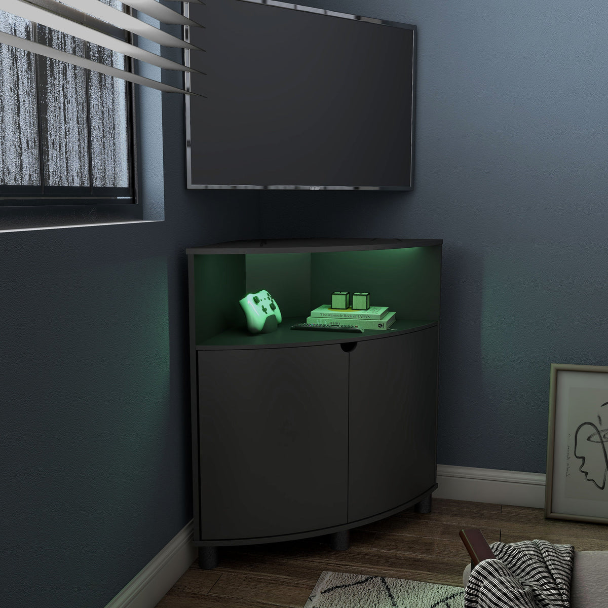 Furniture of America Leto Black Contemporary/Modern Mdf Media Cabinet