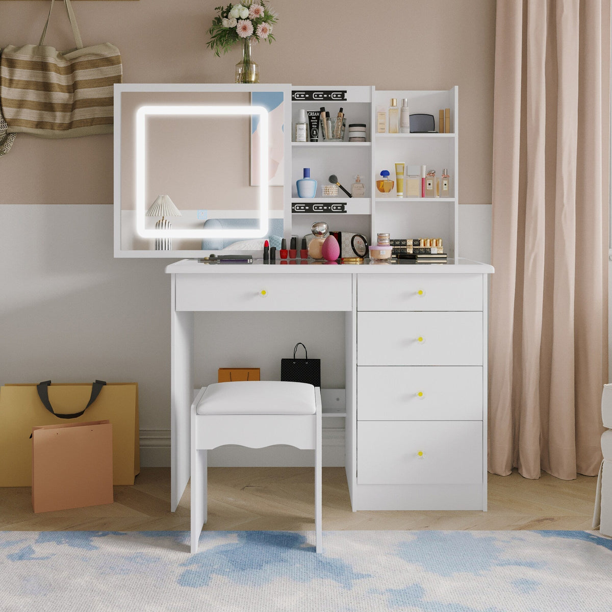 FUFU&GAGA Contemporary White Console Table with Drawer - Multi-Functional Kitchen Cabinet and Chic Style Buffet Sideboard