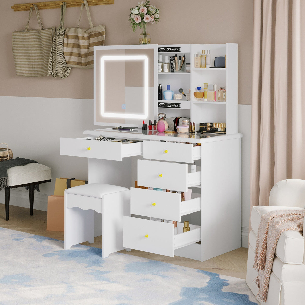 FUFU&GAGA Contemporary White Console Table with Drawer - Multi-Functional Kitchen Cabinet and Chic Style Buffet Sideboard