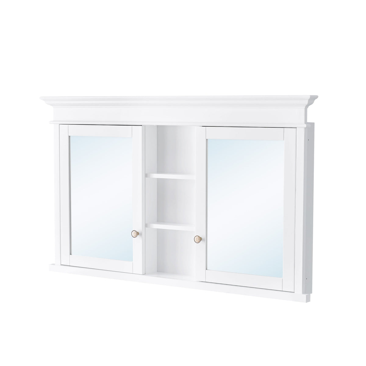 WELLFOR GRACE Solid Wood 55-in x 32-in Recessed Mount White Mirrored Soft Close Medicine Cabinet