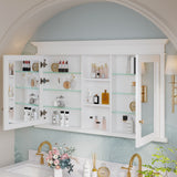 WELLFOR GRACE Solid Wood 55-in x 32-in Recessed Mount White Mirrored Soft Close Medicine Cabinet
