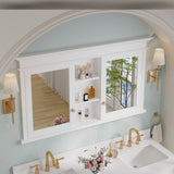 WELLFOR GRACE Solid Wood 55-in x 32-in Recessed Mount White Mirrored Soft Close Medicine Cabinet