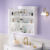 WELLFOR GRACE Solid Wood 24-in x 30-in Surface Mount White Mirrored Soft Close Medicine Cabinet