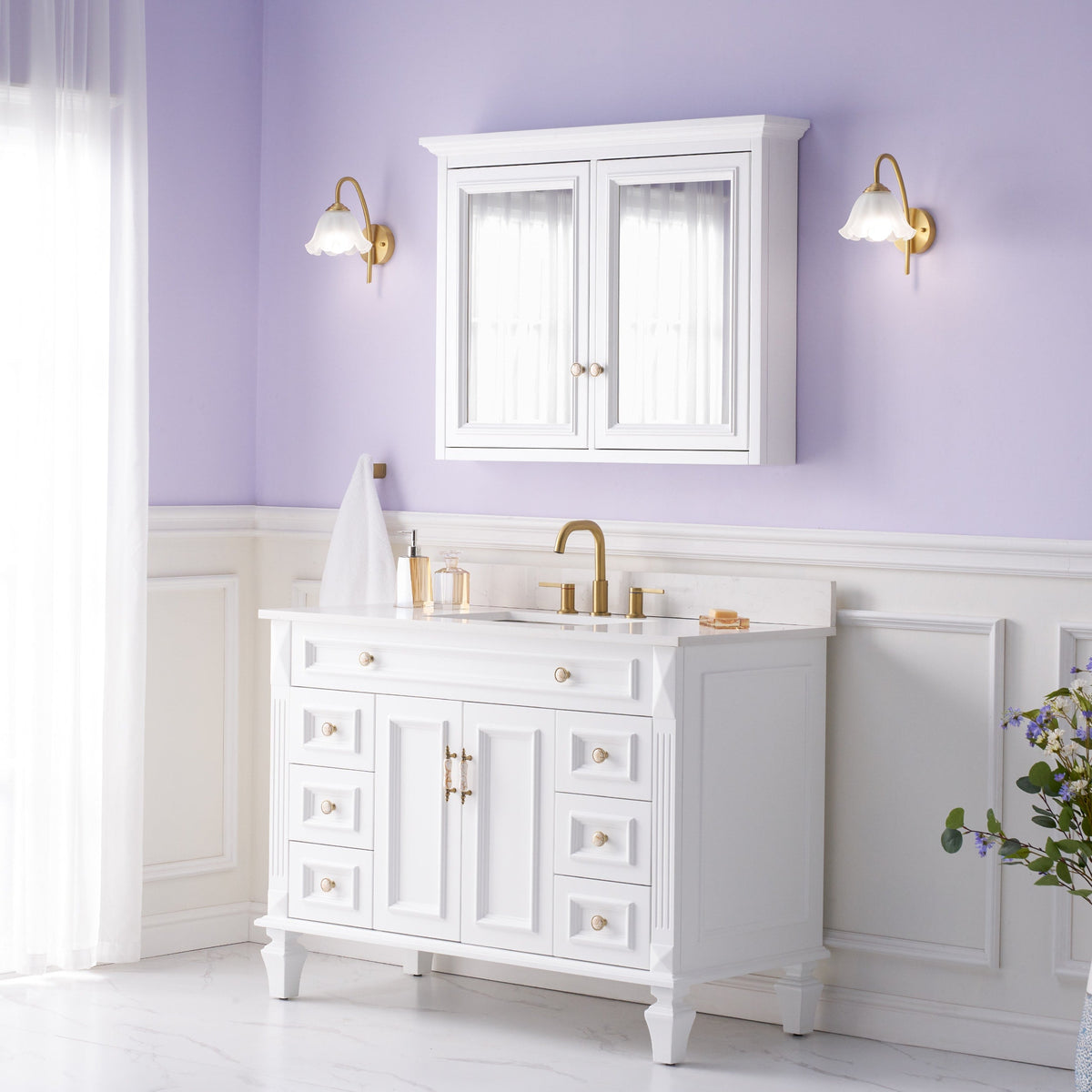 WELLFOR GRACE Solid Wood 40-in x 30-in Surface Mount White Mirrored Soft Close Medicine Cabinet