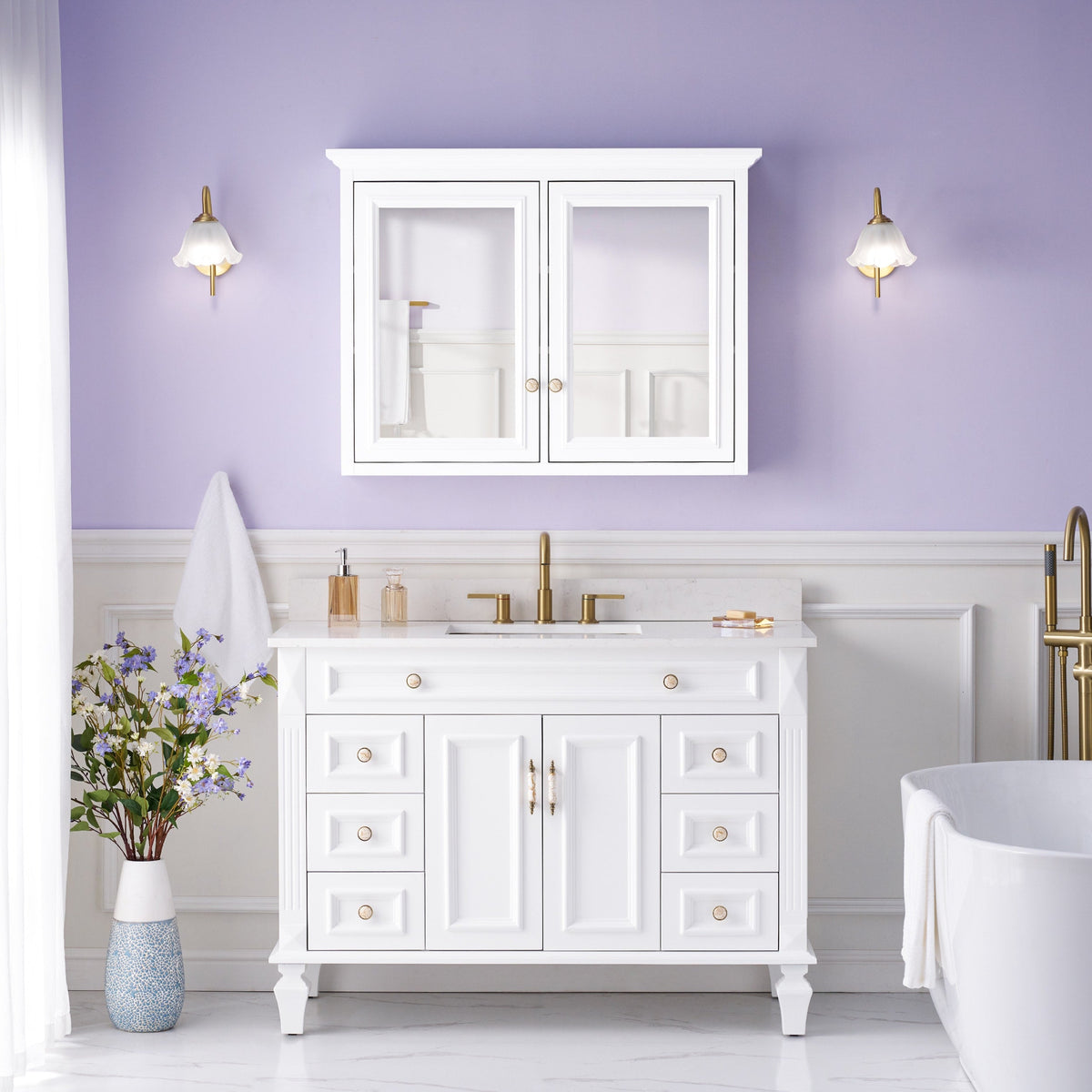 WELLFOR GRACE Solid Wood 40-in x 30-in Surface Mount White Mirrored Soft Close Medicine Cabinet
