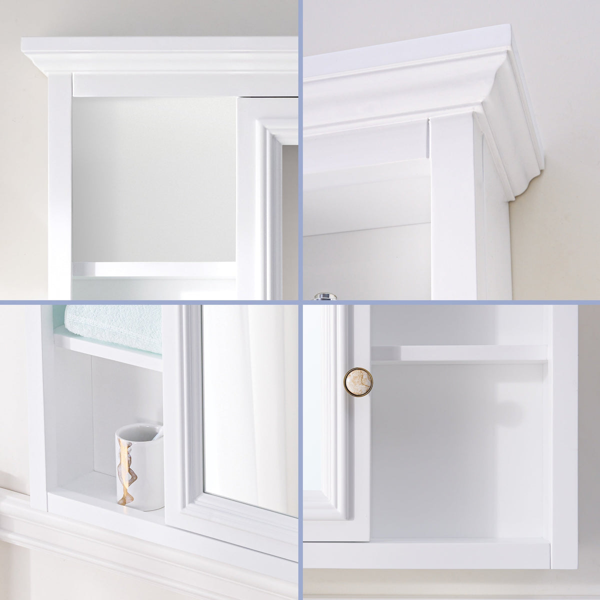 WELLFOR GRACE Solid Wood 40-in x 30-in Surface Mount White Mirrored Soft Close Medicine Cabinet