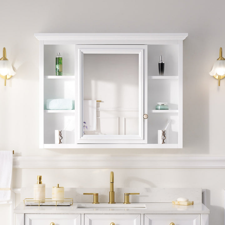 WELLFOR GRACE Solid Wood 40-in x 30-in Surface Mount White Mirrored Soft Close Medicine Cabinet