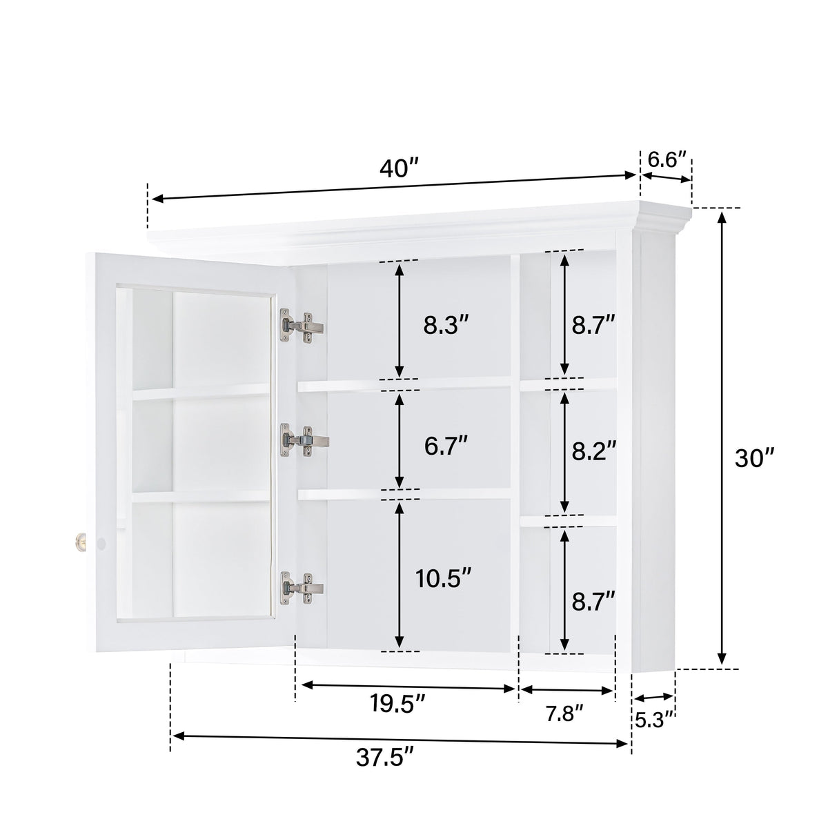 WELLFOR GRACE Solid Wood 40-in x 30-in Surface Mount White Mirrored Soft Close Medicine Cabinet