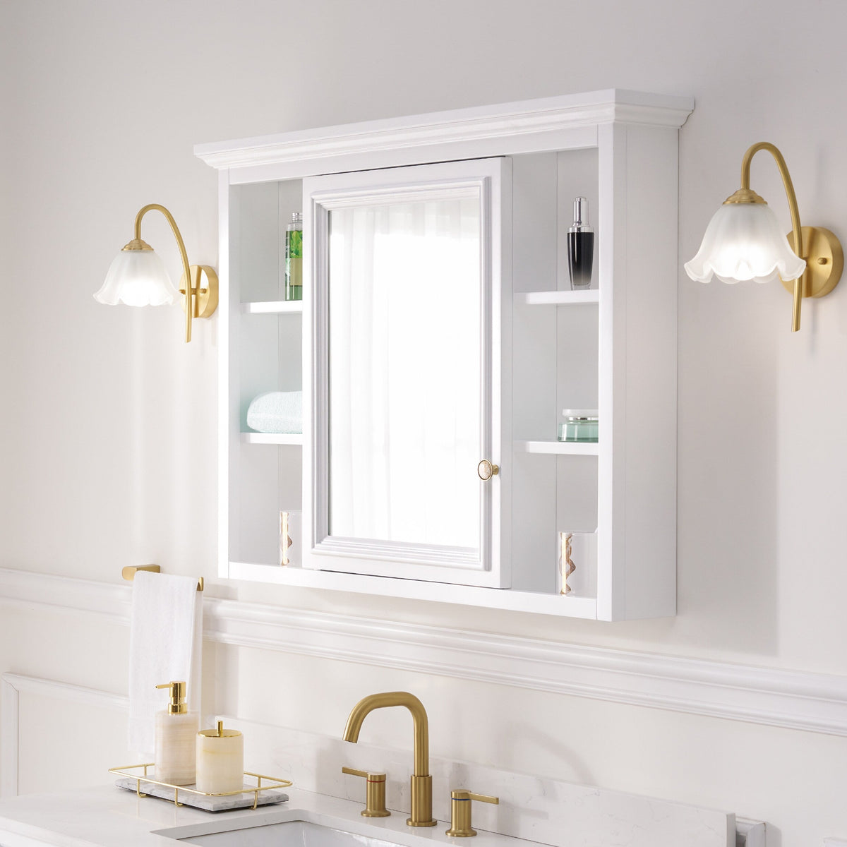 WELLFOR GRACE Solid Wood 40-in x 30-in Surface Mount White Mirrored Soft Close Medicine Cabinet