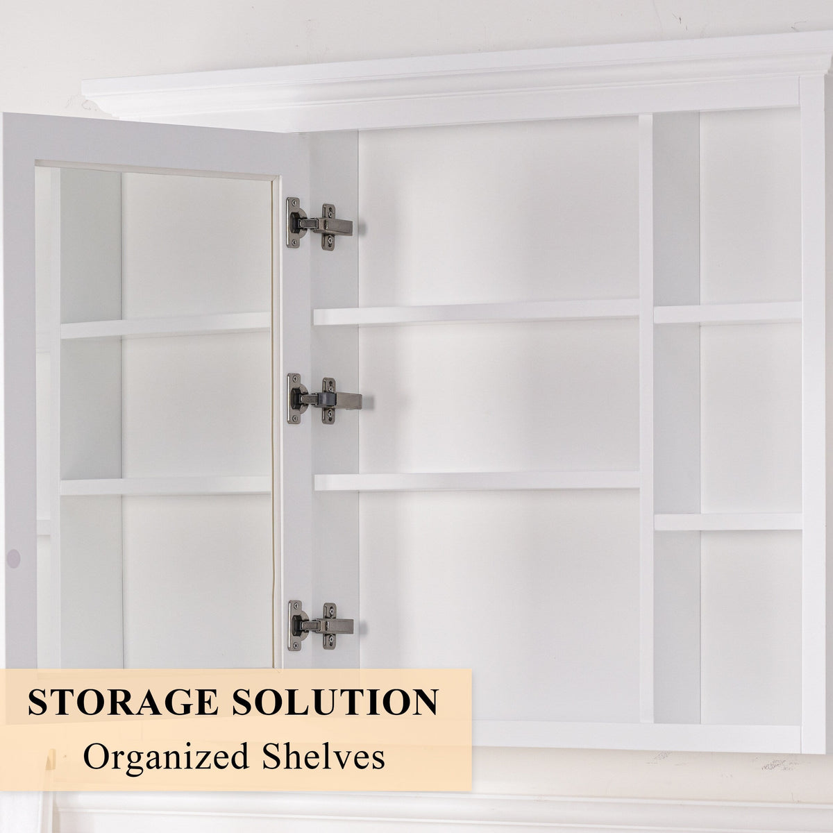 WELLFOR GRACE Solid Wood 40-in x 30-in Surface Mount White Mirrored Soft Close Medicine Cabinet